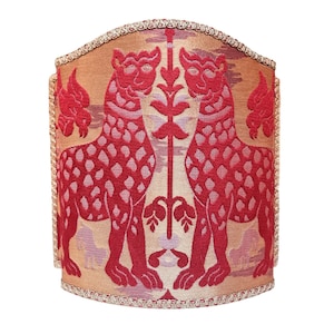 Venetian Half Lamp Shade Red Silk Broccatelle Luigi Bevilacqua Fabric Fiere Pattern Shield Lampshade - Handmade in Italy