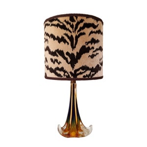 Vintage Amber Murano Glass Table Lamp with Luigi Bevilacqua Velvet Lampshade Tigre Pattern