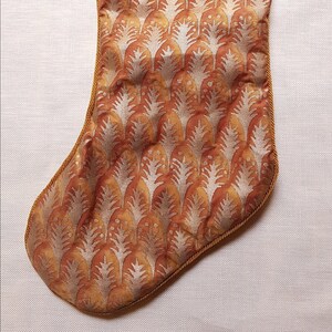 Luxury Christmas Stocking Fortuny Fabric Copper & Silvery Gold Piumette Pattern - Made in Italy