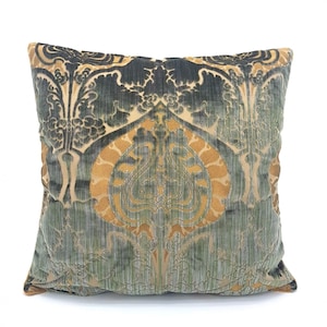 Decorative Pillow Case Olive Green Silk Heddle Velvet Luigi Bevilacqua Fabric Torcello Pattern - Made in Italy