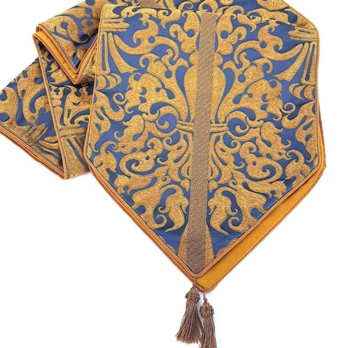 Luxury Table Runner Blue & Gold Silk Brocatelle Rubelli Fabric - Etsy