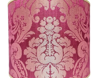 Drum Lamp Shade Cardinal Red Silk Damask Rubelli Fabric Ruzante Pattern - Handmade in Italy