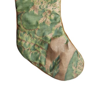 Luxury Christmas Stocking Fortuny Fabric Green & Silvery Gold Olimpia Pattern - Made in Italy