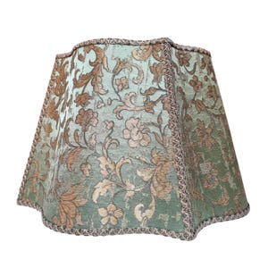 Snygg fyrkantig lampskärm Rubelli-tyg sidenjacquard grönt och guld Les Indes Galantes-mönster - Handgjord i Italien bild 3