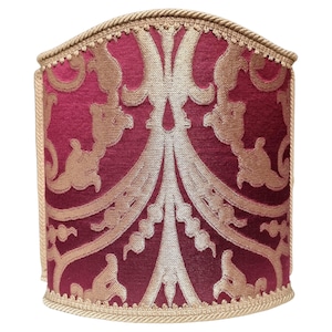 Venetian Lamp Shade Ruby Red and Gold Silk Jacquard Rubelli Fabric Serlio Pattern Half Lampshade - Made in Italy