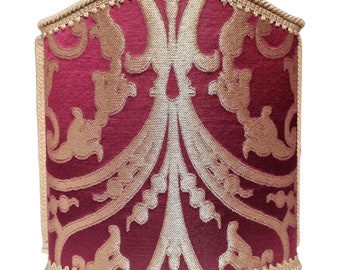 Venetian Lamp Shade Ruby Red and Gold Silk Jacquard Rubelli Fabric Serlio Pattern Half Lampshade - Made in Italy