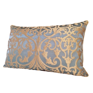 Blue & Gold Silk Jacquard Rubelli Fabric Throw Pillow Cushion Cover Serlio Pattern - Handmade in Italy image 4