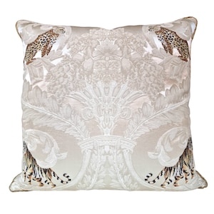 Throw Pillow Cushion Cover Ivory Silk Damask Rubelli Fabric Sandokan Pattern - Handmade in Italy