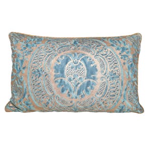 Fortuny Fabric Pillow Case Blue-Green & Silvery Gold Orsini Texture - Made in Italy