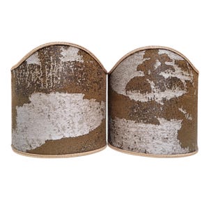 Pair of Clip-On Shield Shades Bronze Jacquard Rubelli Fabric Sumi Pattern Mini Lampshade - Handmade in Italy