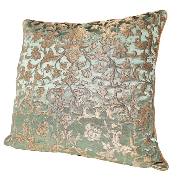 Beautiful Lampas Teal with Bronze Silk Pillow and Velvet Backing Beautiful Lampas Teal with Bronze Silk Pillow and Velvet Backing