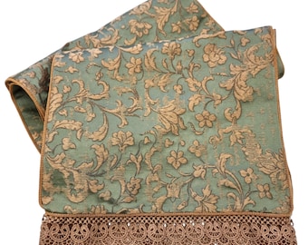 Luxury Table Runner Green & Gold Silk Jacquard Rubelli Fabric  Les Indes Galantes Pattern with Gold Lace Trim - Handmade in Italy