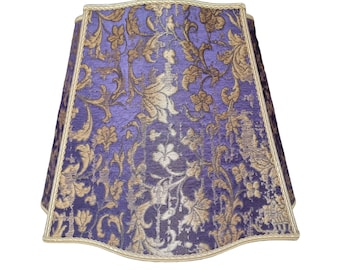 Available in More Colors - Fancy Square Lampshade Rubelli Fabric Silk Jacquard Blue-Purple & Gold Les Indes Galantes Pattern - Made in Italy