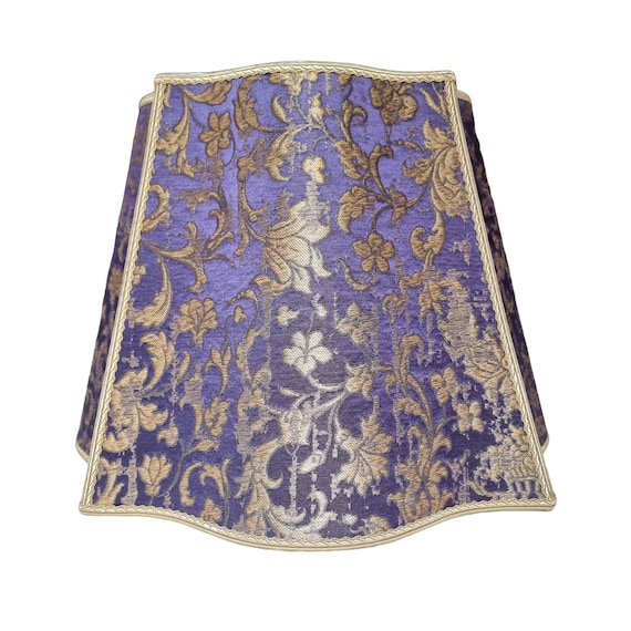 Fancy Square Lampshade Rubelli Fabric Silk Jacquard Blue-Purple & Gold Les Indes Galantes Pattern - Made in Italy