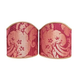 Pair of Clip-On Shield Shades Rubelli Cardinal Ruzante Silk Damask Fabric Mini Lampshade - Handmade in Italy