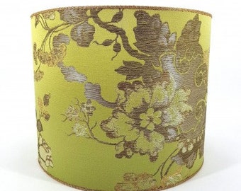 Drum Lamp Shade Jade Green Silk Brocade Rubelli Fabric Lady Hamilton Pattern - Made in Italy
