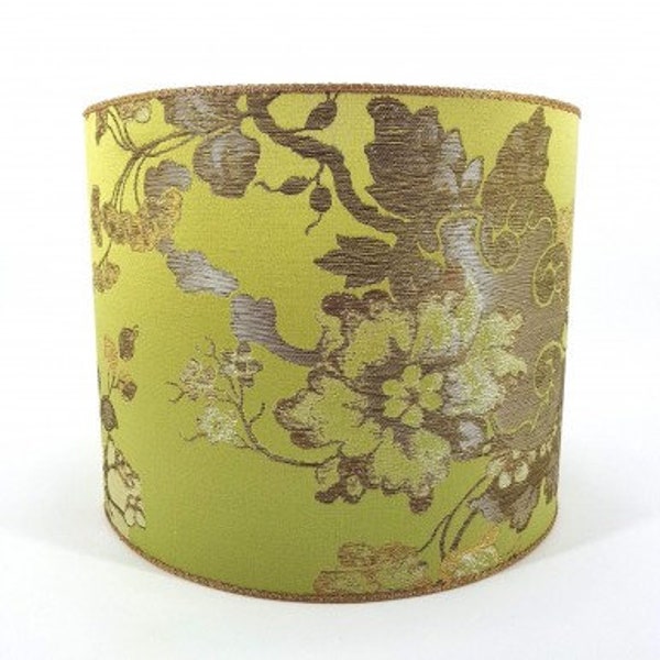 Drum Lamp Shade Jade Green Silk Brocade Rubelli Fabric Lady Hamilton Pattern - Made in Italy