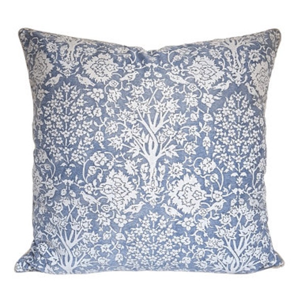 Fortuny Fabric Throw Pillow Cushion Cover Cornflower Blue & Antique White Alberelli Pattern - Made in Italy