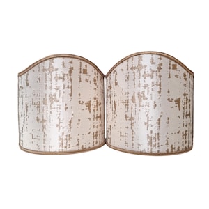 Pair of Clip-On Shield Shades Off-White and Gold Silk Lampas Rubelli Fabric Zanni Pattern Mini Lampshade - Handmade in Italy