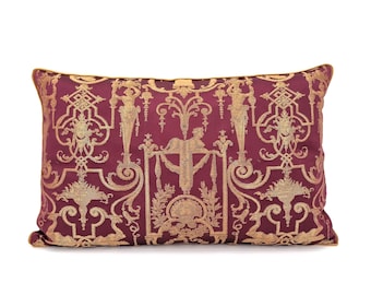 Lumbar Throw Pillow Cushion Cover Silk Brocade Rubelli Fabric Amethyst and Gold Aida Pattern - Made in Italy