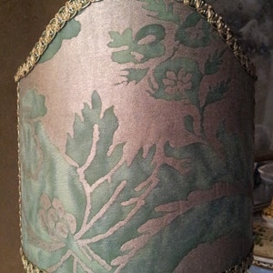 Clip-On Shield Shade Fortuny Fabric Green & Gold Olimpia Pattern Mini Lampshade Handmade in Italy image 1