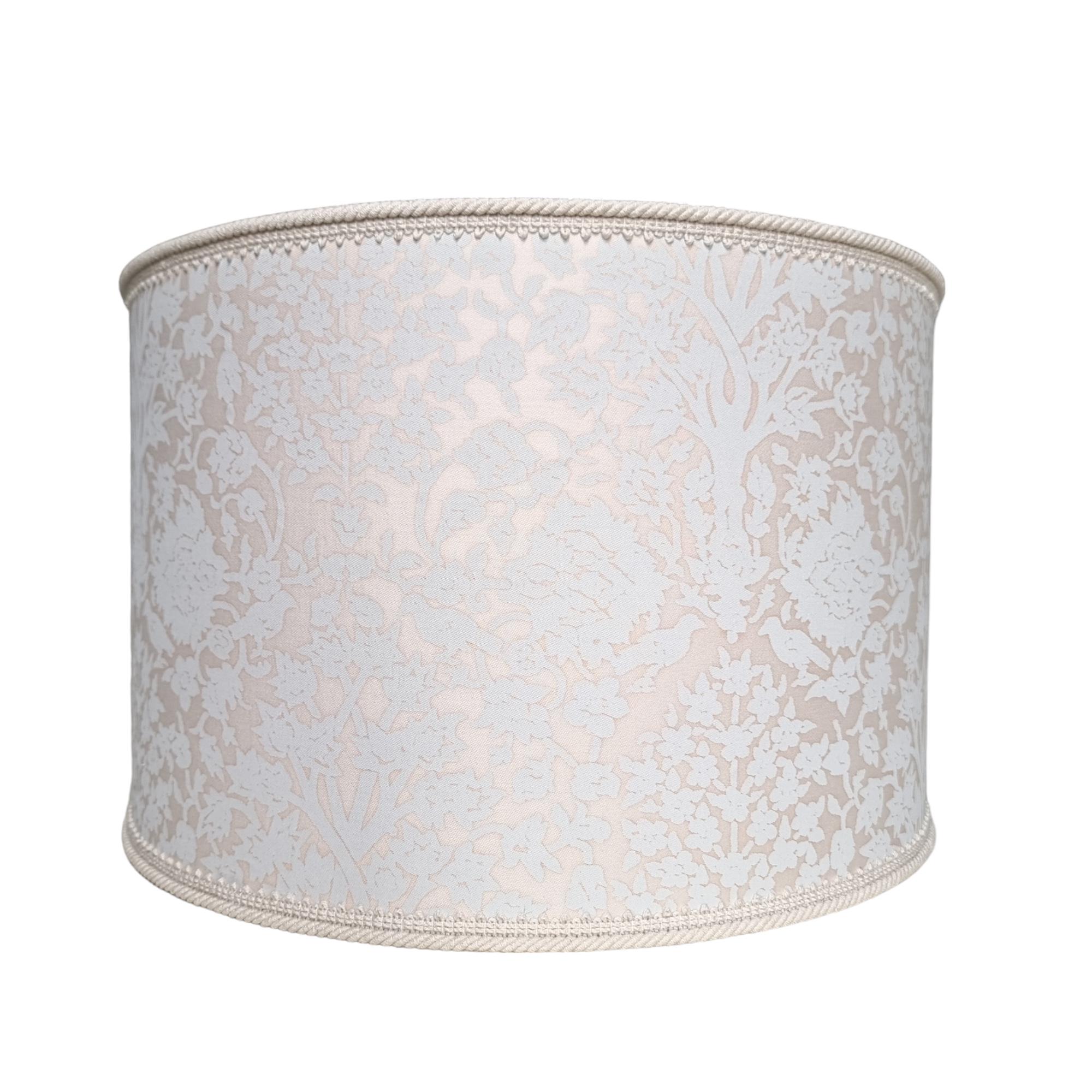 Drum Lamp Shade in Fortuny Fabric Moonlight & White Alberelli