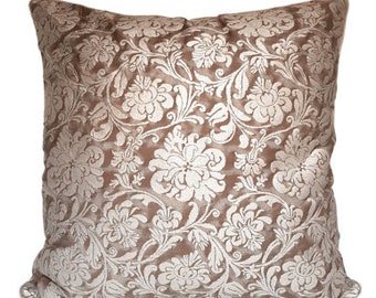 Throw Pillow Cushion Cover Fortuny Fabric Grey, Brown & Silvery Gold Cimarosa Pattern - Made in Italy