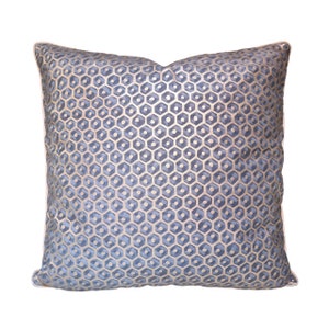 Fortuny Fabric Throw Pillow Cushion Cover Faded Blue & Gold Favo Pattern - Made in Italy
