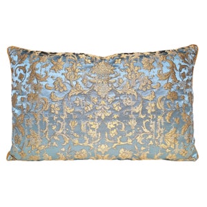 Sky Blue & Gold Silk Jacquard Rubelli Fabric Throw Pillow Cushion Cover Les Indes Galantes Pattern - Handmade in Italy