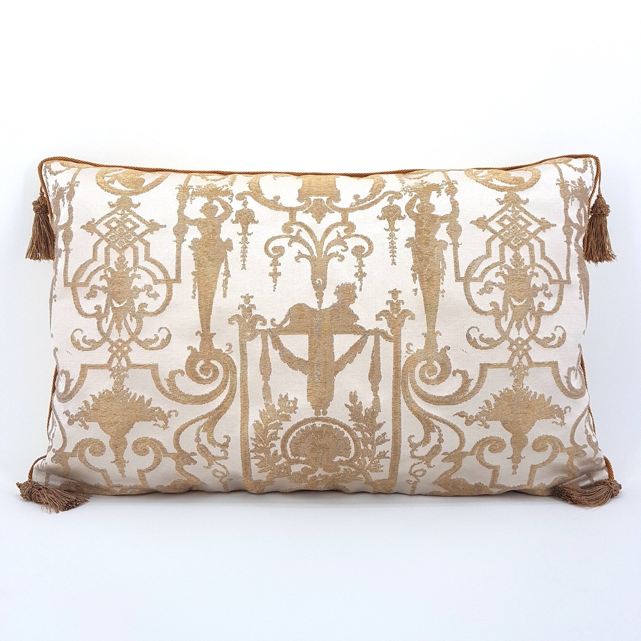 Gold Tassel Corners Throw Pillow Cushion Cover Silk Brocade Etsy
