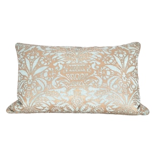 Fortuny Fabric Throw Pillow Cover Aquamarine & Silvery Gold Campanelle Pattern - Made in Italy