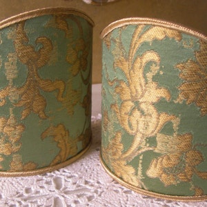 Pair of Clip-On Wall Sconce Shield Shades Green and Gold Rubelli Silk Jacquard Les Indes Galantes Pattern Mini Lampshade Handmade in Italy image 4