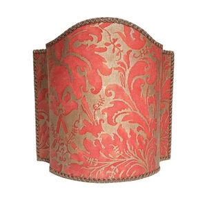 Venetian Lamp Shade Fortuny Fabric Bittersweet & Silvery Gold Lucrezia Pattern Half Lampshade - Made in Italy
