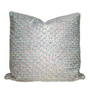 Decorative Pillow Case Fortuny Fabric Blue-Green & Silvery Gold Papiro Pattern - Made in Italy