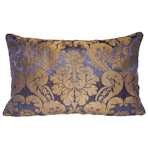 Rubelli Ruzante Blue and Bronze Silk Damask Fabric Throw Pillow Cushion Cover - Handmade in Italy