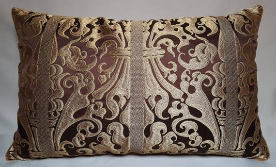 Lumbar Throw Pillow Brown and Gold Silk Lumbar Throw Pillow Rubelli Tebaldo