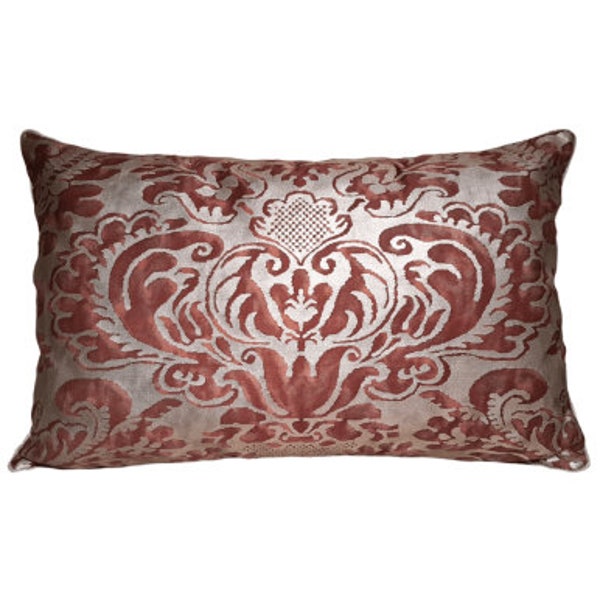 Lumbar Throw Pillow Cushion Cover in Fortuny Fabric Deep Burgundy & Gold Sevigne Pattern - Made in Italy