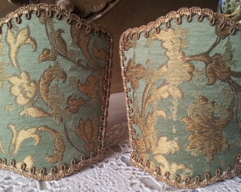 Pair of Wall Sconce Venetian Clip On Shield Shades Green Silk Jacquard Rubelli Les Indes Galantes Pattern - Handmade in Italy