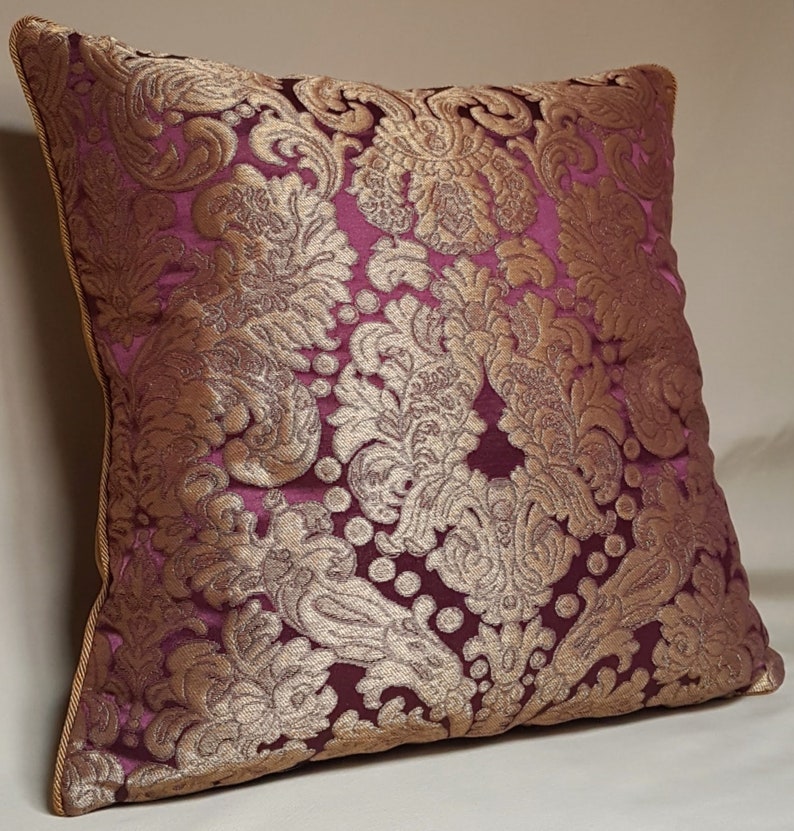 Lumbar Throw Pillow Rubelli Tebaldo Amethyst Silk Brocatelle Fabric Cushion Cover - Made in Italy image 2