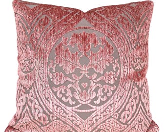 Decorative Pillow Case Antique Pink Velvet Luigi Bevilacqua Fabric Da Vinci Pattern - Made in Italy