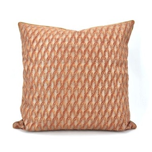 Fortuny Fabric Throw Pillow Cover Copper & Silvery Gold Piumette Pattern - Made in Italy