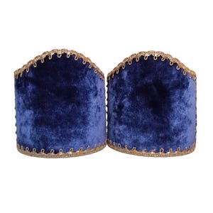 Pair of Clip-On Shield Shades Midnight Blue Velvet Rubelli Fabric Mini Lampshade - Handmade in Italy