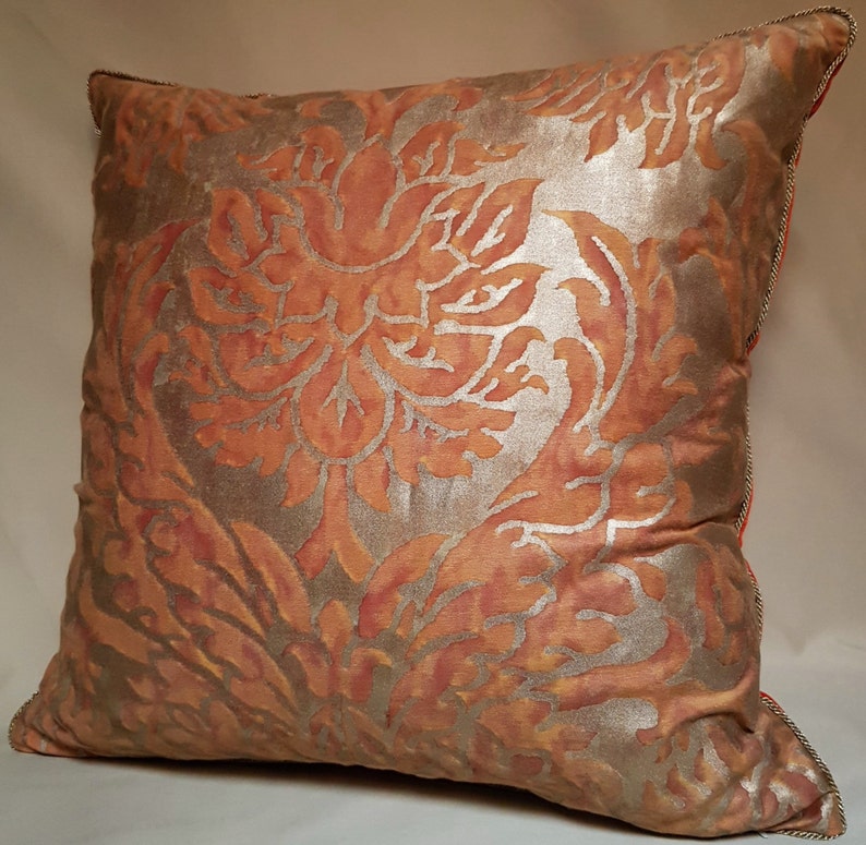 Fortuny Fabric Throw Pillow Cover Burnt Apricot & Silvery Gold Etsy