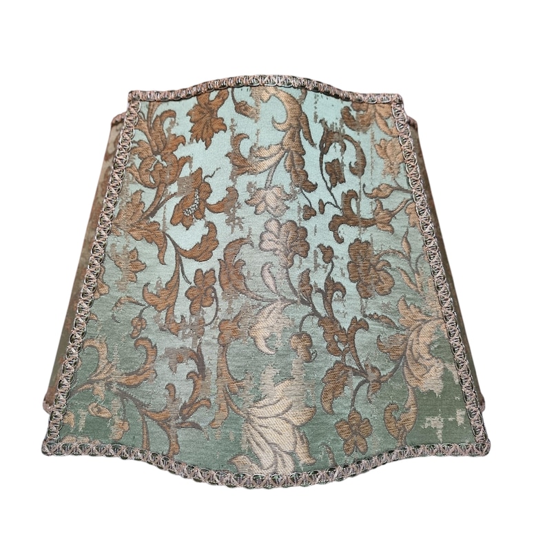 Snygg fyrkantig lampskärm Rubelli-tyg sidenjacquard grönt och guld Les Indes Galantes-mönster - Handgjord i Italien bild 1