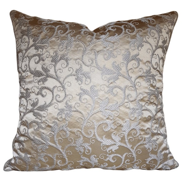 Throw Pillow Cushion Cover Silk Lampas Rubelli Fabric Honey Giambellino Pattern - Handmade in Italy