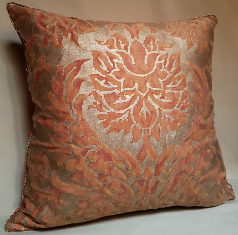 Fortuny Fabric Throw Pillow Cover Burnt Apricot & Silvery Gold Etsy