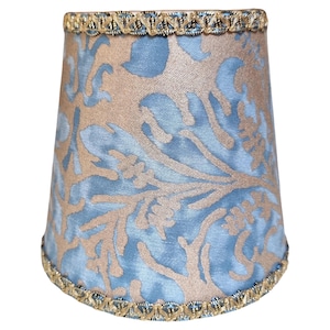 Clip On Lamp Shade Fortuny Fabric Brilliant Blue & Silvery Gold Sevres Pattern Chandelier Lampshade - Made in Italy