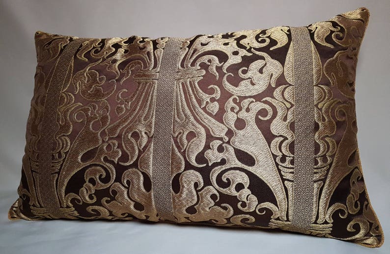 Lumbar Throw Pillow Brown and Gold Silk Lampas Rubelli Fabric Etsy