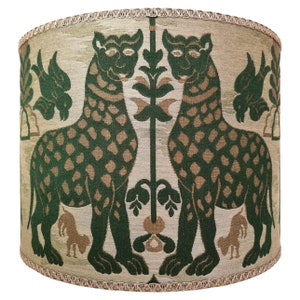 Drum Lamp Shade Emerald Green Silk Broccatelle Luigi Bevilacqua Fabric Fiere Pattern Round Lampshade - Handmade in Italy
