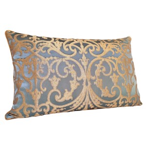 Blue & Gold Silk Jacquard Rubelli Fabric Throw Pillow Cushion Cover Serlio Pattern - Handmade in Italy image 3